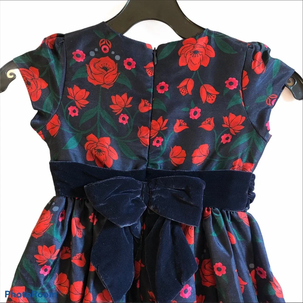 NWT Gymboree Red Black & Green Floral Party Dress / Size 4